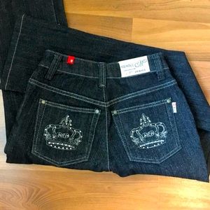 Straight Dark Blue Jeans with sparkly texture